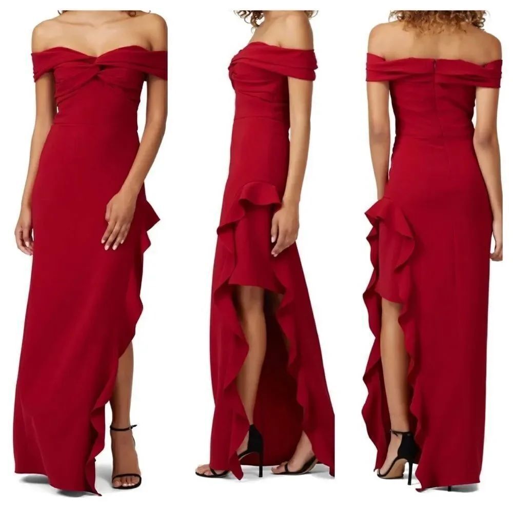 Shoshanna Wells Red Gown off the shoulder Dress